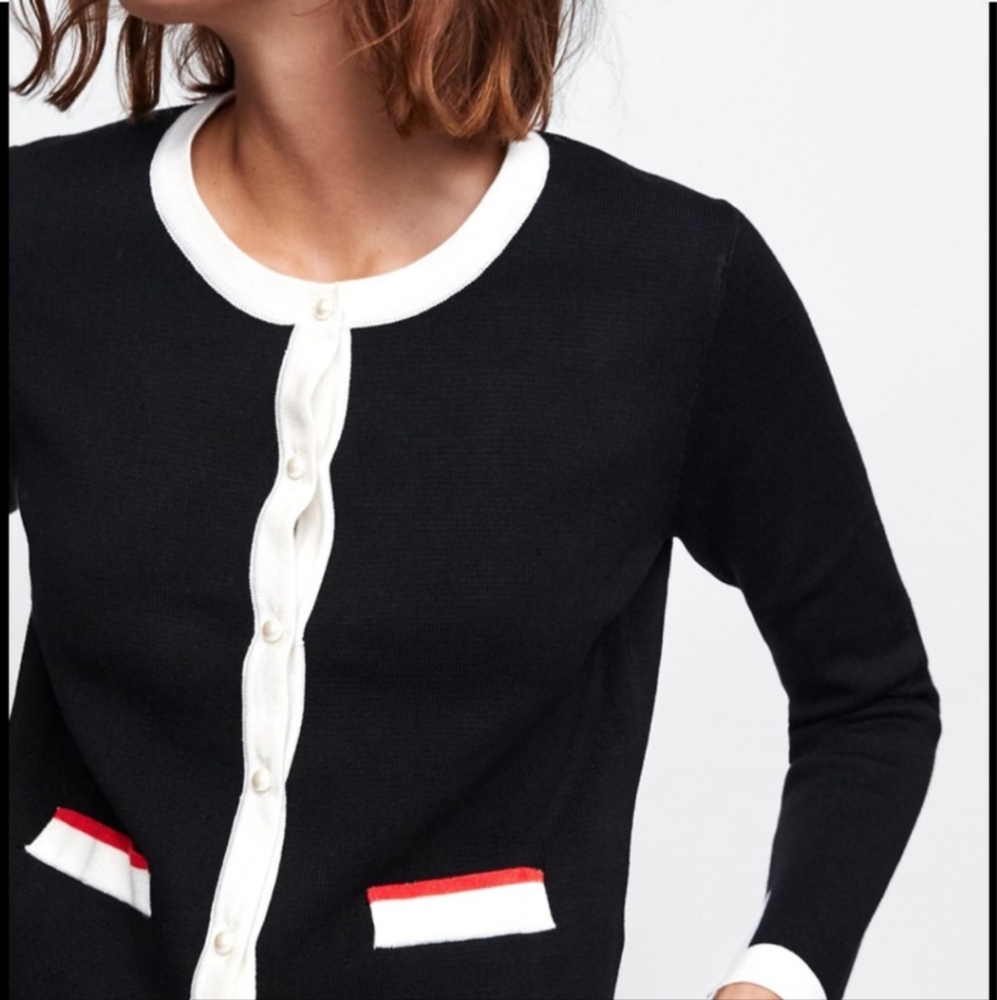 ZARA Black Cardigan w/ Faux Pearl Buttons with Matching Midi Skirt - Picture 7 of 13